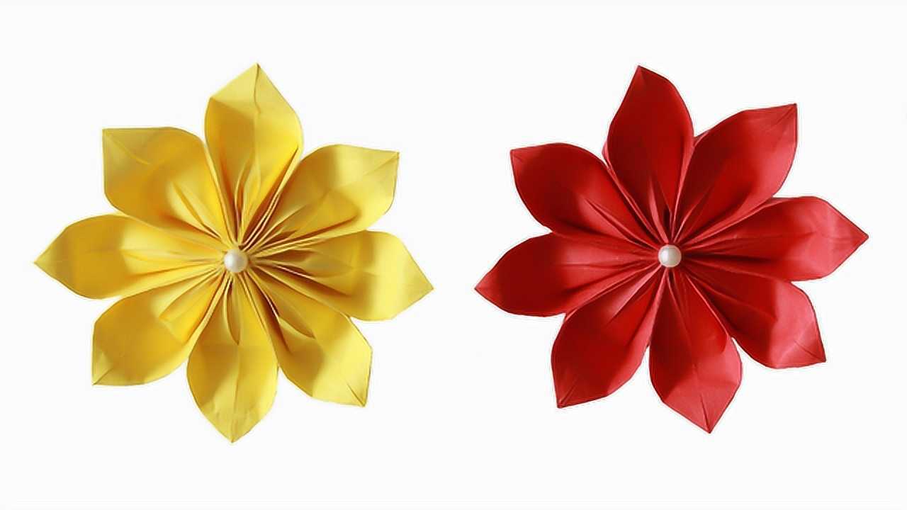 手工折纸简单漂亮的组合八瓣花,做装饰很棒哟!