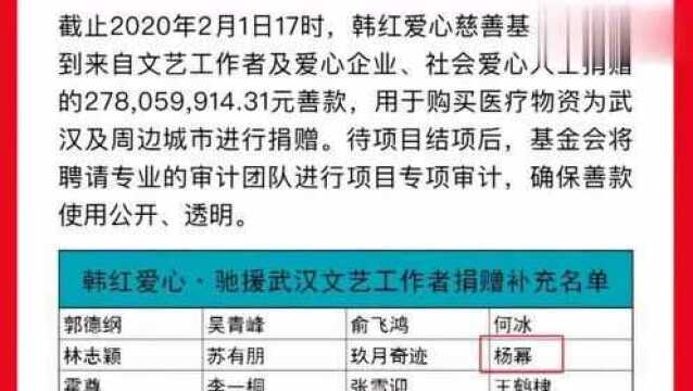 武汉加油!杨幂捐款后转账时附言六个字感动网友