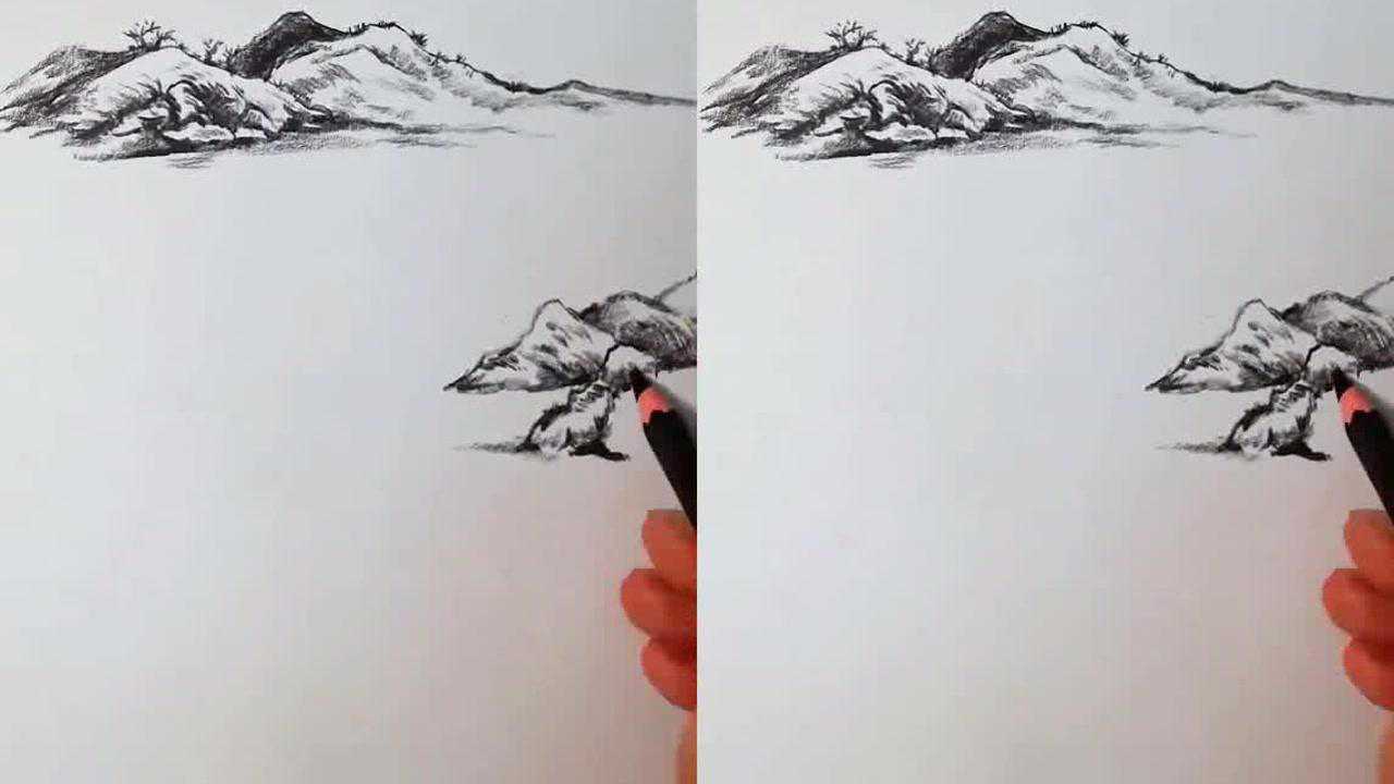 看到小灰灰用炭笔画山水,技痒,跟风画一张