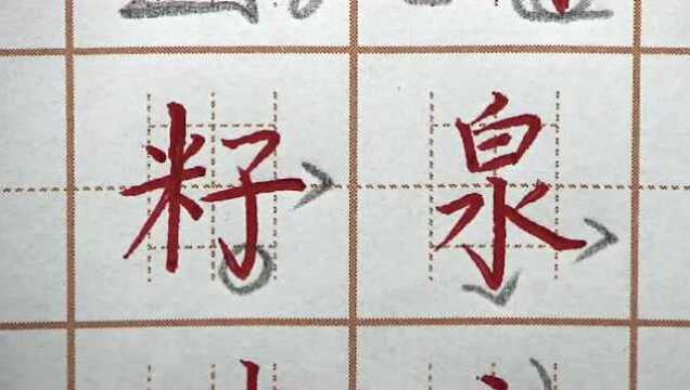 籽字中间两横有层次,泉水主要在水字底,二年级写字硬笔书法练字