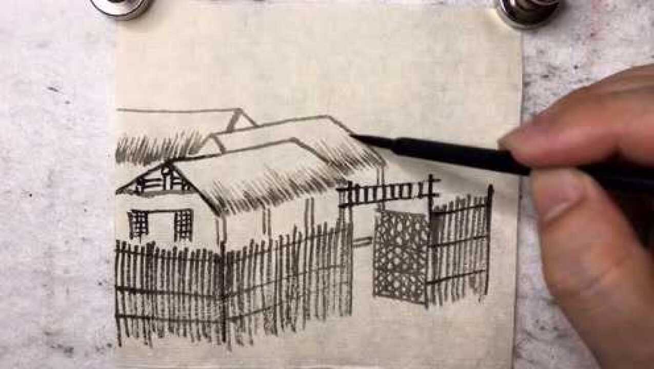 山水画点景必修课,传统国画山水画中的篱笆庭院画法