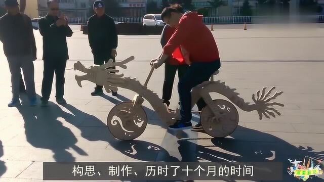 大叔用雪糕棍制作“中国龙”自行车,链条都是手工制作