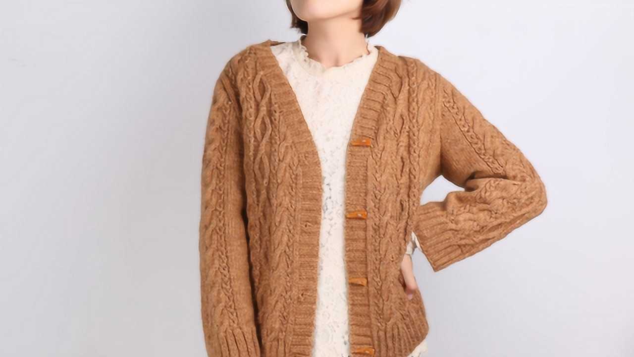 毛儿手作-棒针编织南瓜团麻花开衫成人毛衣 新手视频教程 中