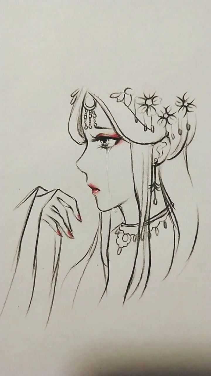 简单几笔画出古风女子侧脸_腾讯视频