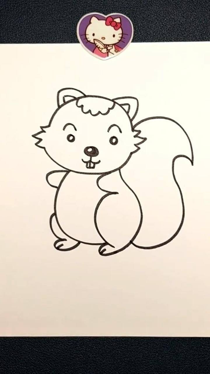 简笔画松鼠,它的两颗牙看上去是不是很可爱呢