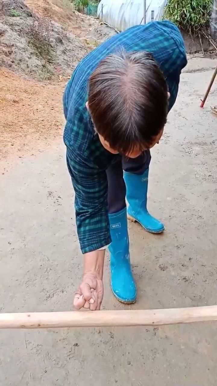 厉害了大妈,一根小指抬木头.