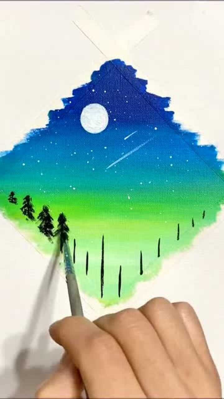 手绘教你画超简单的水粉星空图