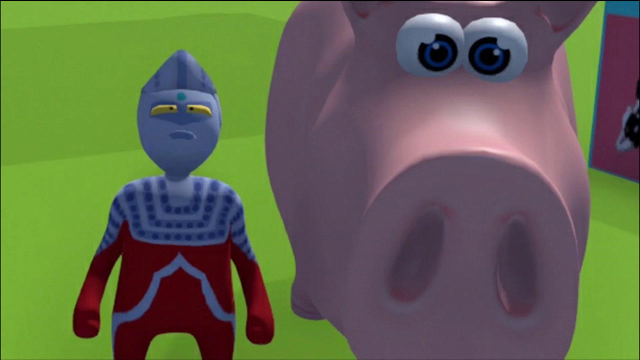 人类一败涂地奥特曼骑在猪身上和小猪做好朋友