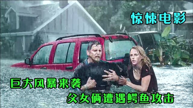 灾难级暴风雨袭击小镇,父女俩遭遇鳄鱼袭击,《巨鳄风暴》灾难片