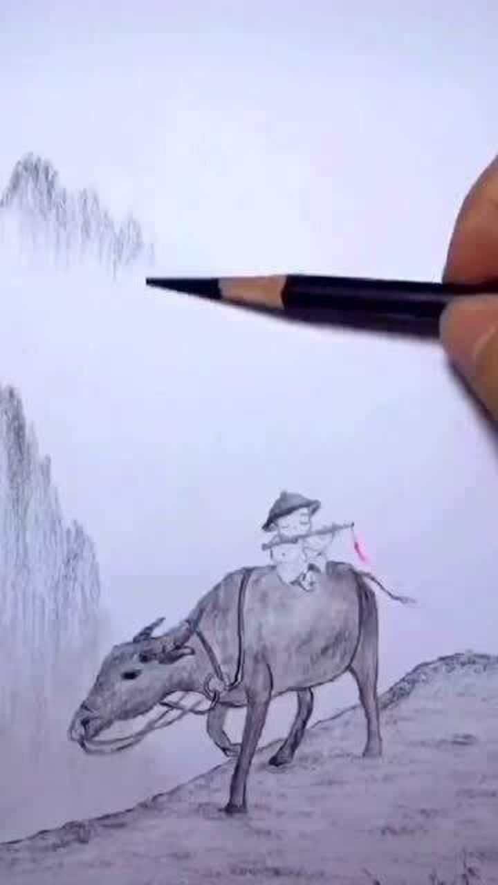 牧童归去横牛背,短笛无腔信口吹,简单的几笔就是一副诗情画意