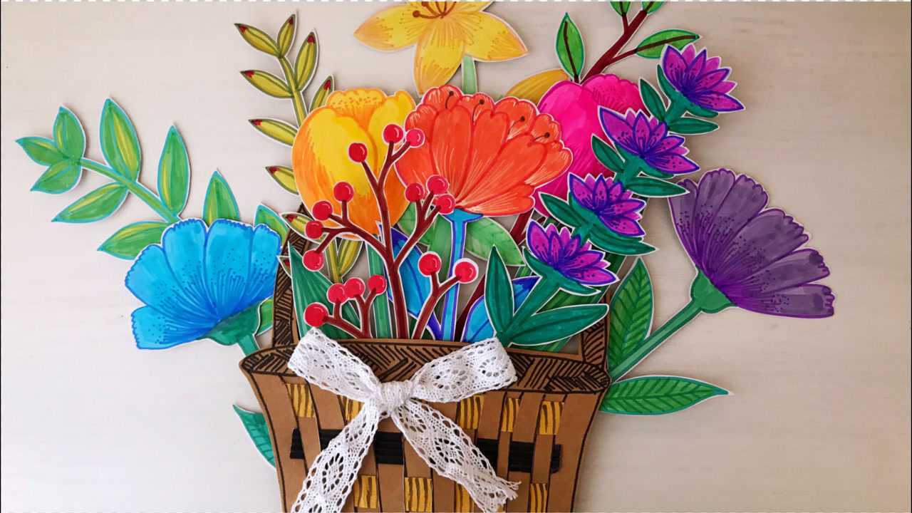 小姐姐教你制作创意手工卡纸花篮,把美好的春天装进篮子里吧!