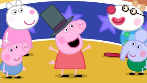 小猪佩奇和小伙伴们准备给爷爷奶奶们表演马戏,趣味卡通儿童简笔画