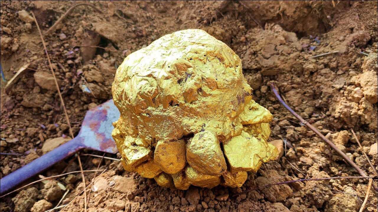 男子野外寻宝,意外挖出大金块,这下发财了!