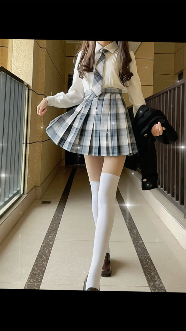 清新绿色jk搭配白色过膝袜_腾讯视频