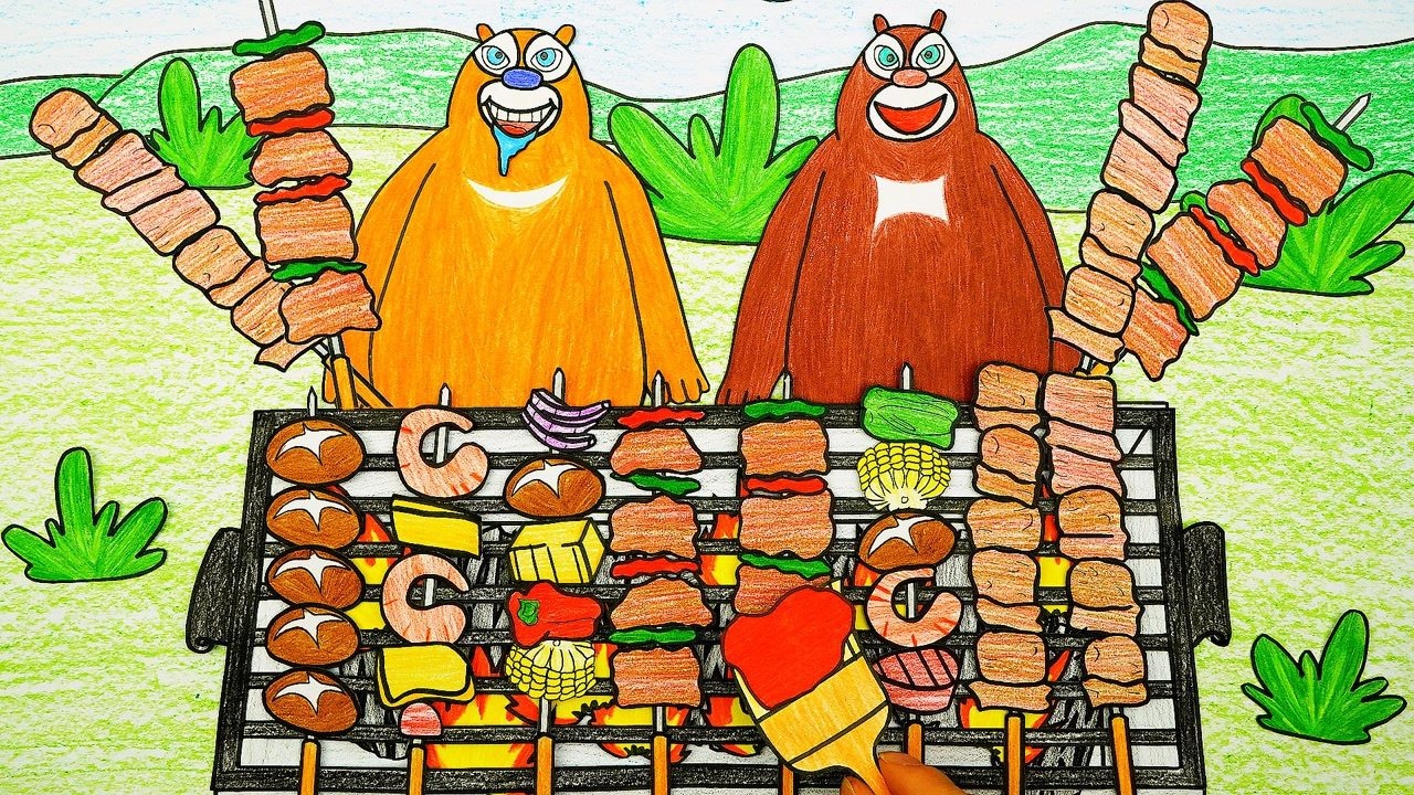 开心定格动画手绘定格动画这样的烤牛肉串好有诱惑力熊大熊二吃超好吃