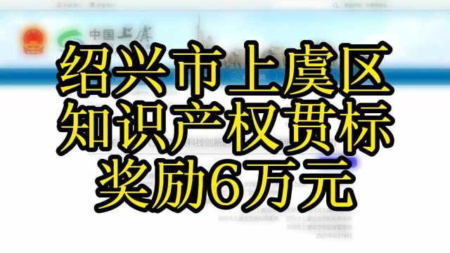 绍兴市上虞区知识产权贯标奖励6万元