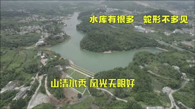 16.航拍沙田水库美如画,蜿蜒曲折酷似蛇,山清水秀,风光无限好