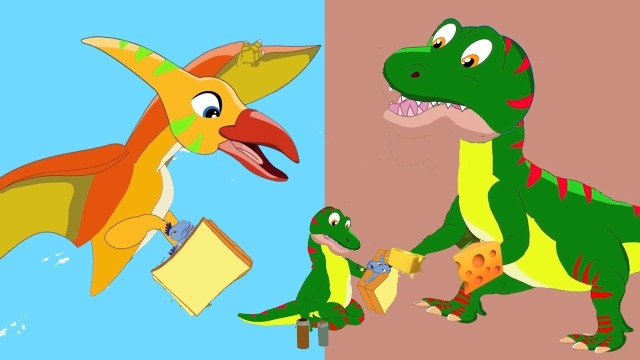 恐龙动画迅猛龙为了救小恐龙想了各种方法对付翼龙