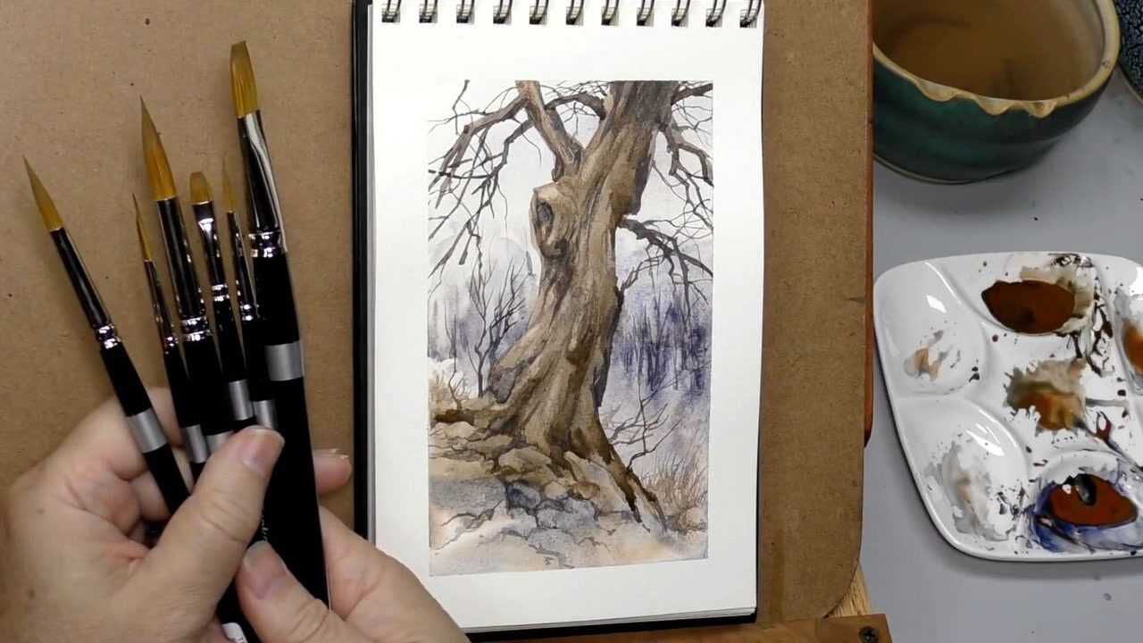 【水彩画】无叶树根枯木画法水彩画教学_高清1080P在线观看平台_腾讯视频