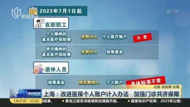 上海:改进医保个人账户计入办法 加强门诊共济保障