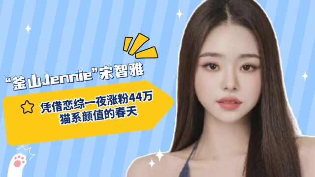 “釜山Jennie”宋智雅,凭借恋综一夜涨粉44万,猫系颜值的春天