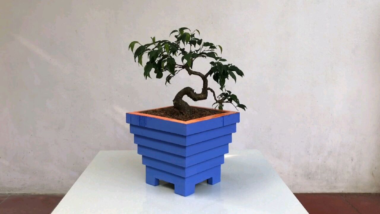 泡沫diy蓝色阶梯艺术花盆