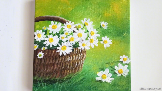 《一篮清新的小雏菊》水粉画丙烯画#丙烯画 #创意美术