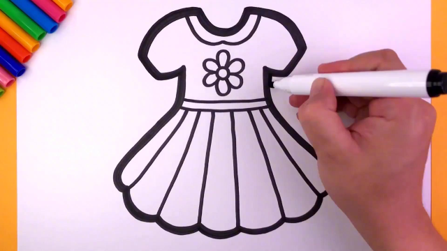 简笔画:画彩虹颜色的裙子