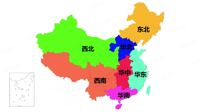 中国五大地区分布图图片