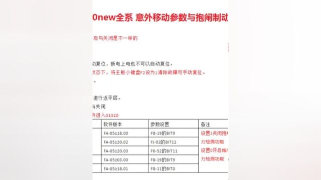 默纳克3000new全系列NICE5000/7000意外移动与抱闸制动力参数的开启与关闭/E65故障E66故障维修方法