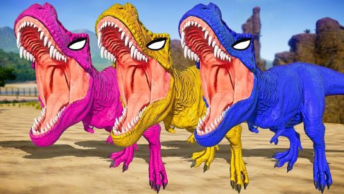 霸王龙战队 vs 棘龙、马普龙、马龙 - 侏罗纪世界进化 电影级特效
