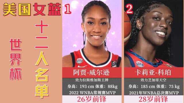 2022年女篮世界杯美国队12人名单