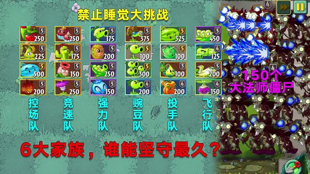 PVZ测试:面对150个大法师僵尸,6大家族,谁能不被他催眠?