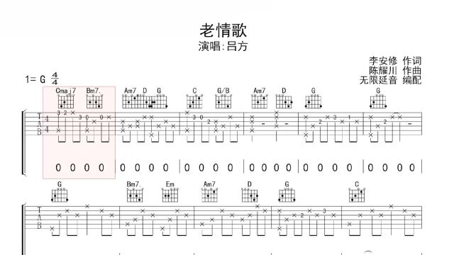 老情歌 ,吉他谱,动态吉他谱,吉他弹唱谱,无限延音吉他