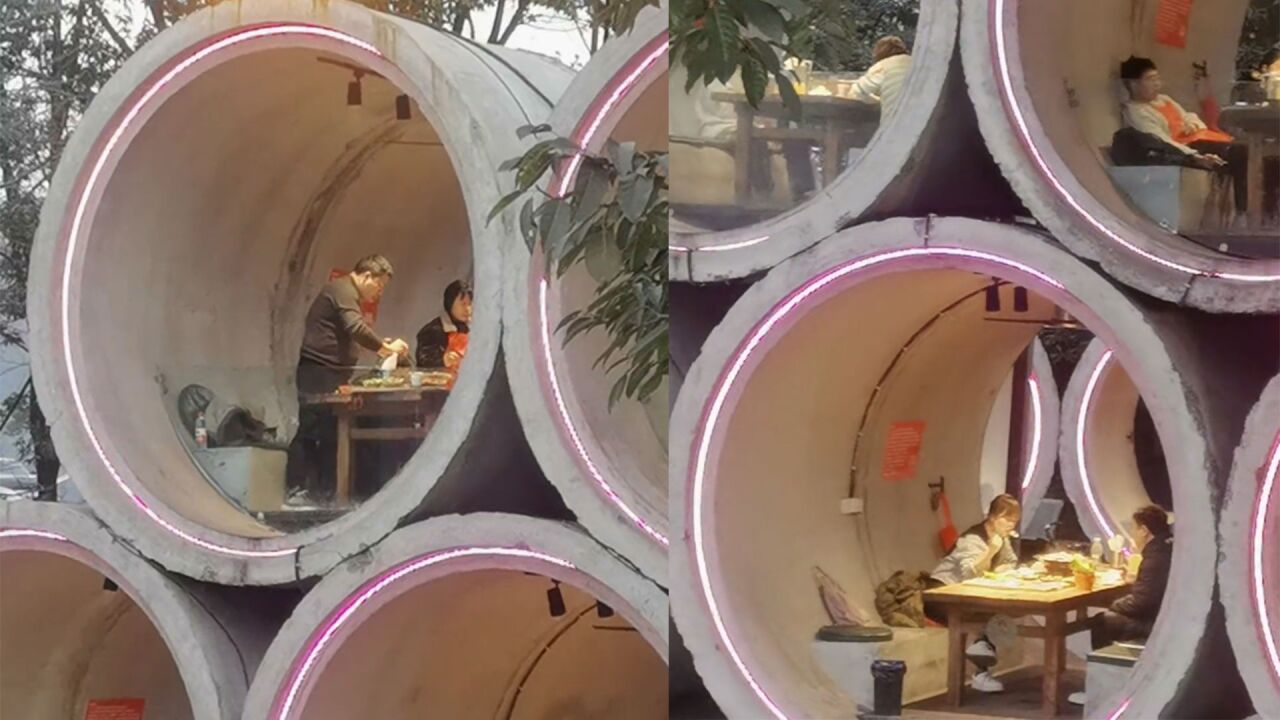 小伙吃饭偶遇特色餐厅,水泥管堆叠氛围感十足:真正的"下管子"