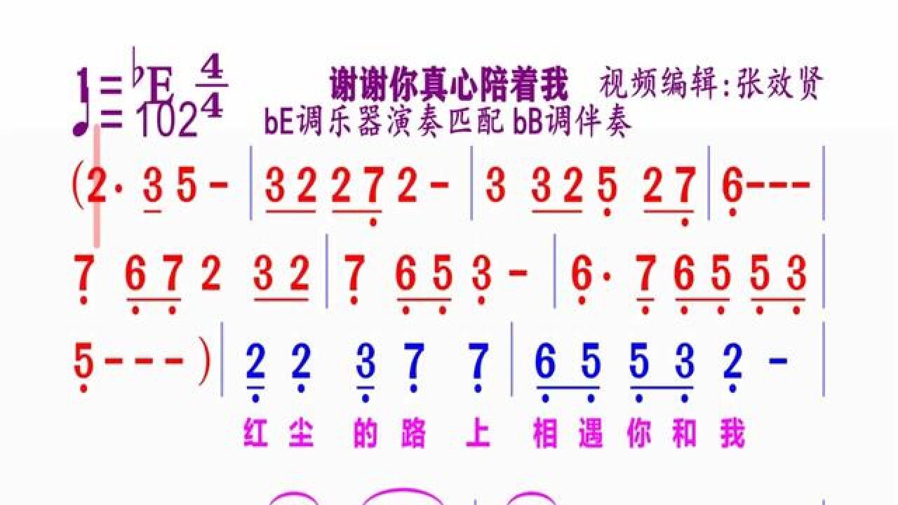 be调乐器演奏匹配bb调伴奏《谢谢你真心陪着我》#简谱视唱