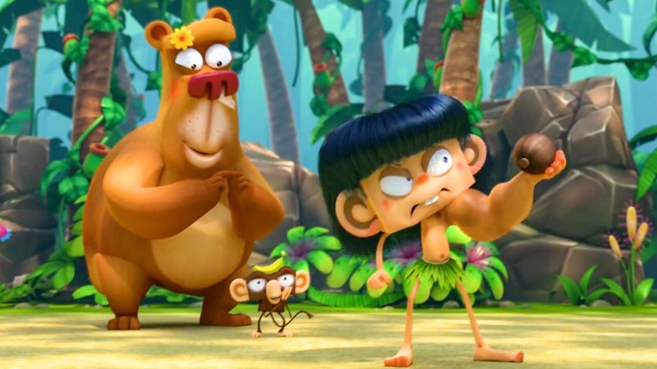 小野人练出麒麟臂,就为了能战胜掰手腕机,搞笑动画《掰手腕》