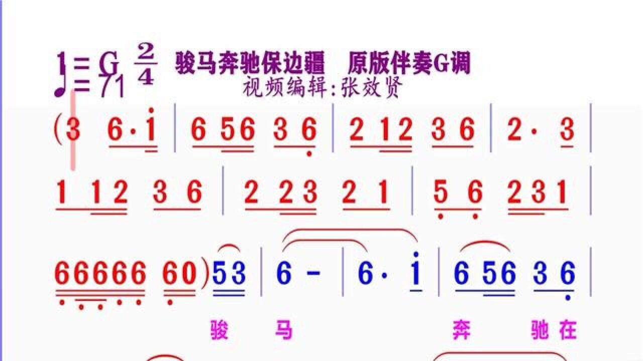 《骏马奔驰保边疆》动态简谱原版伴奏