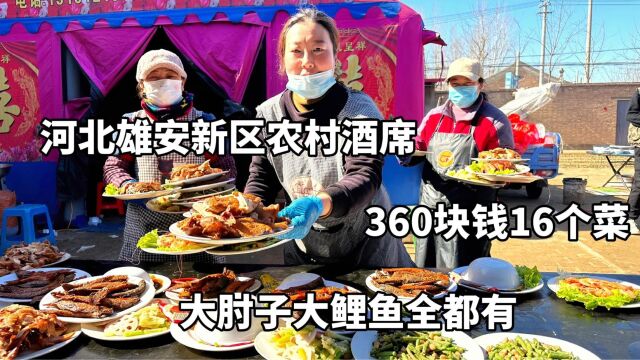 河北雄安农村满月酒席,360块一桌16个菜,大肘子鲤鱼烧鸡全都有