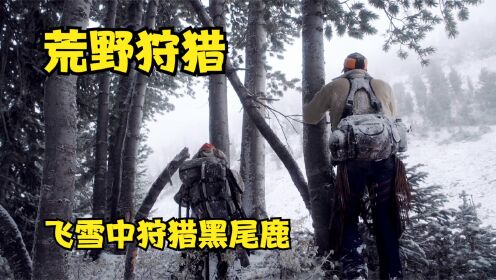 荒野狩猎16：猎人飞雪中狩猎黑尾鹿，250斤重的鹿直接一枪被放倒，太厉害了