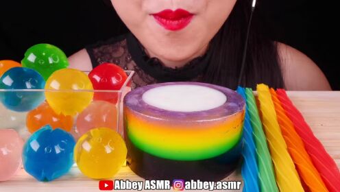 ASMR彩虹食品-可食用仙人掌、可食用吸管、果冻冰棍、小熊软糖吃的声音MUKBANG
