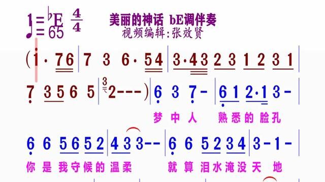 《美丽的神话》动态简谱bE调伴奏 完整版请点击上面链接 知道吖动态谱