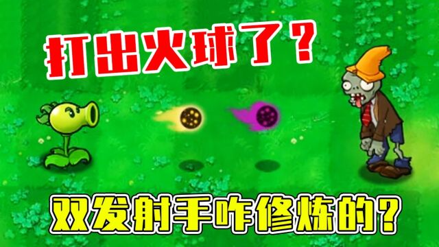 植物大战僵尸beta版:双发射手咋修炼的,打出火球了?宝妈趣玩