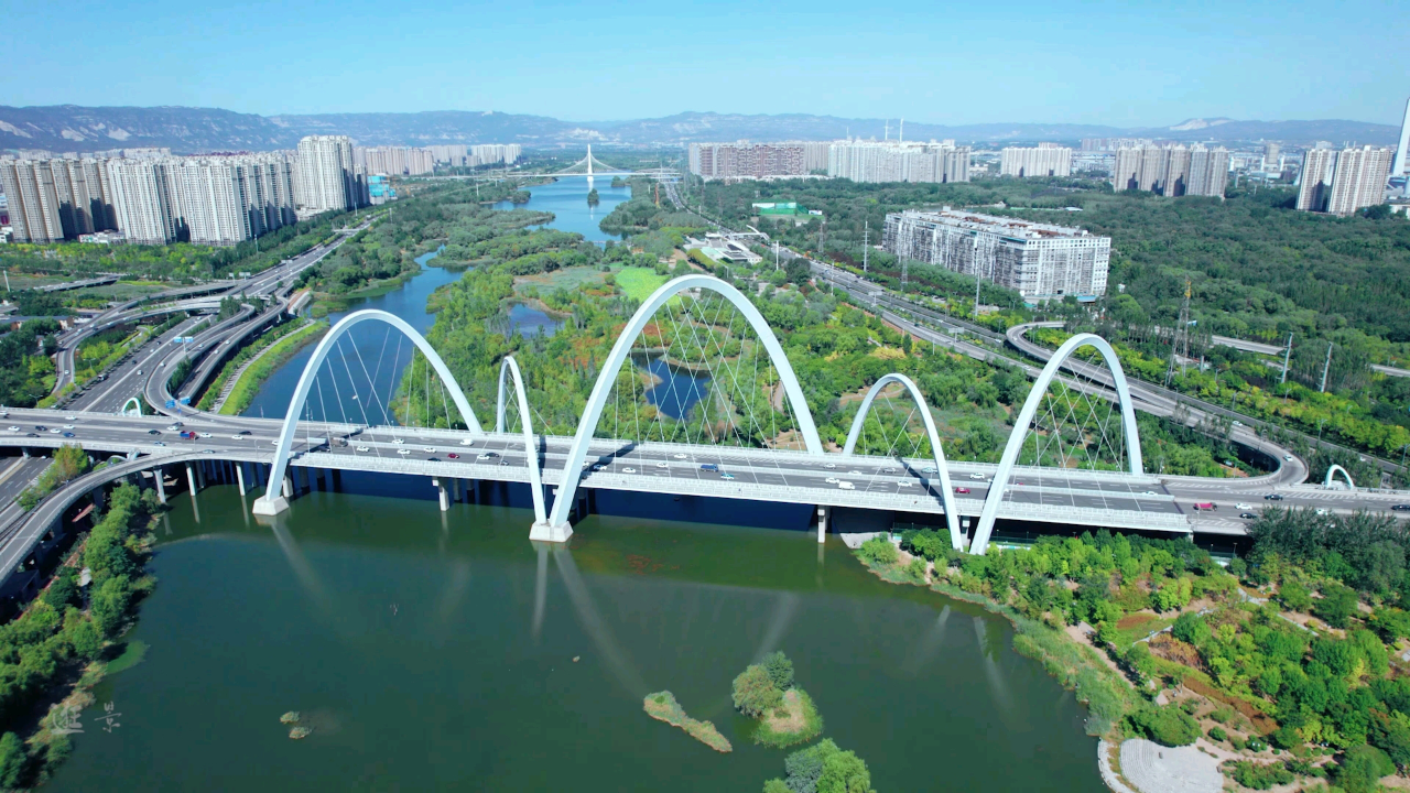 山西太原汾河湿地公园美丽景色