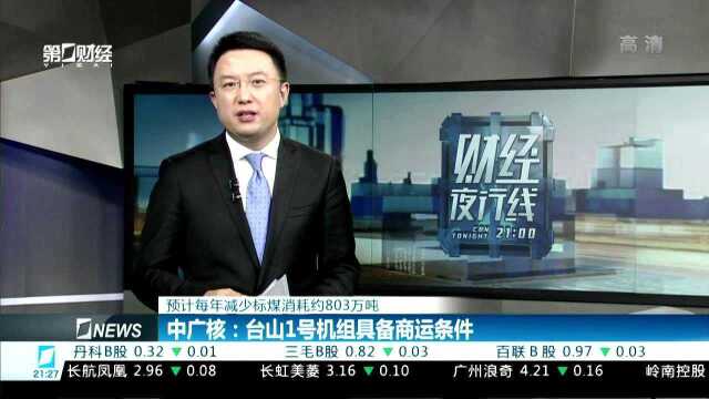 预计每年减少标煤消耗约803万吨 中广核:台山1号机组具备商运条件