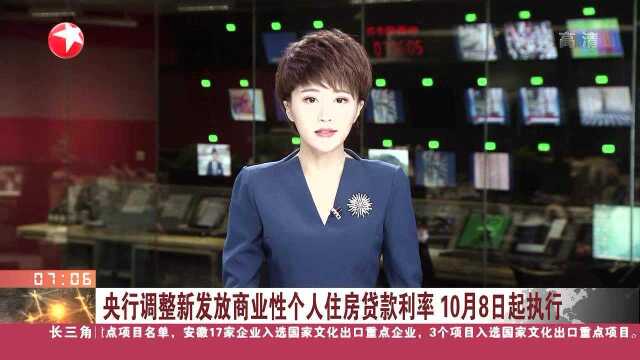 央行调整新发放商业性个人住房贷款利率 10月8日起执行