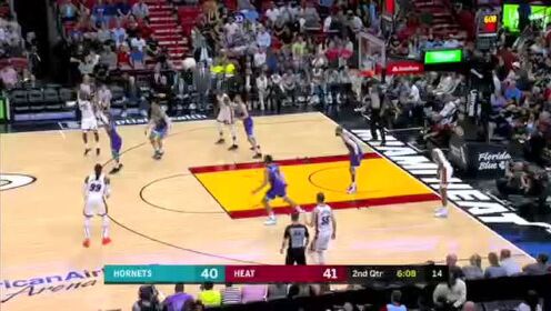 《NBA全场回放》【原声回放】黄蜂vs热火第2节 格拉汉姆底角三分一箭穿心