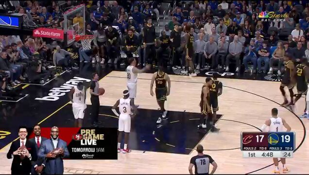NBA常规赛：骑士vs勇士第1节英文原声回放