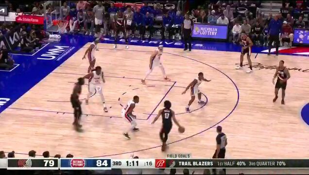 NBA常规赛：开拓者vs活塞第3节英文原声回放