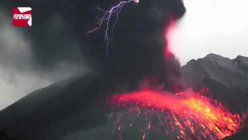 男子冒死靠近活火山拍岩浆，近距离观察火山爆发全过程！